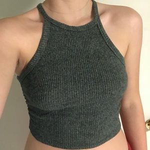 Olive colored crop top with high neck line